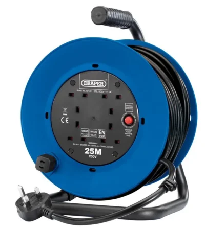 Draper 230V Heavy Duty Industrial Four Socket Cable Reel (25M)