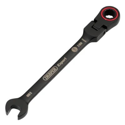 Draper Expert Hi-Torq Metric Flexible Head Ratchet Combination Spanner, 8mm, Black
