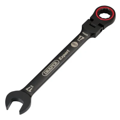 Draper Expert Hi-Torq Metric Flexible Head Ratchet Combination Spanner, 17mm, Black