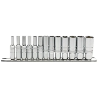 Draper Deep Metric Socket Set on a Metal Rail, 1/4" Sq, Dr (13 Piece)