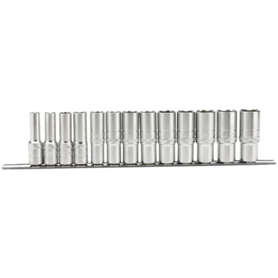 Draper Imperial Deep sockets on a Metal Rail, 1/2" Sq, Dr, (13 Piece)
