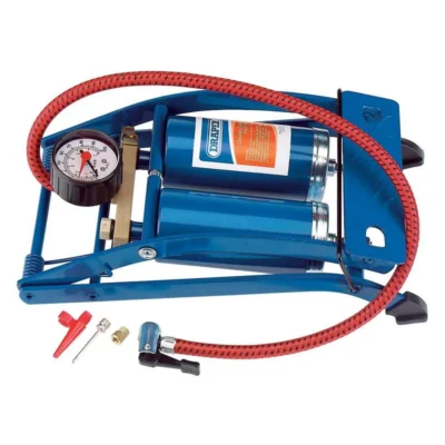 Draper ouble Cylinder Foot Pump with Pressure Gauge