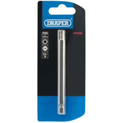 Draper Tx-Star Insert Bit, 1/4" Hex, 100mm Long, T25 (Pack of 1)