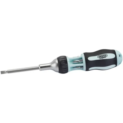 Draper Soft Grip 7 In 1 Ratcheting Screwdriver And Bit Set