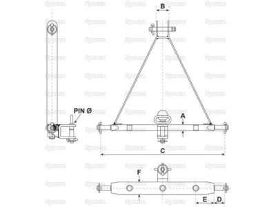 Drawbar Hitch System Cat 1 No holes 3 610mm 1