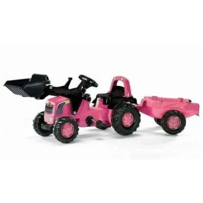 Rolly Pink Kid Pedal Tractor with Loader & Trailer