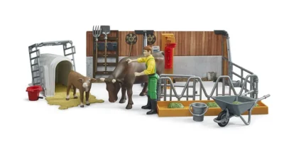 bruder cow and calf barn with farmer 3