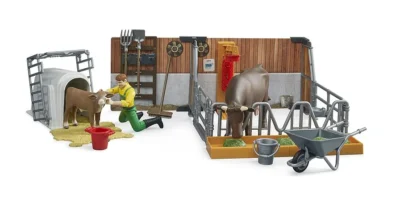 bruder cow and calf barn with farmer 4