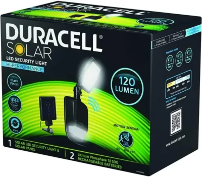 Duracell Outdoor Garden Wall Solar Powered Security Light 120 Lumens