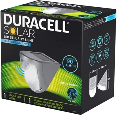 Duracell Outdoor Garden Wall Solar Powered Security Light 90 Lumens