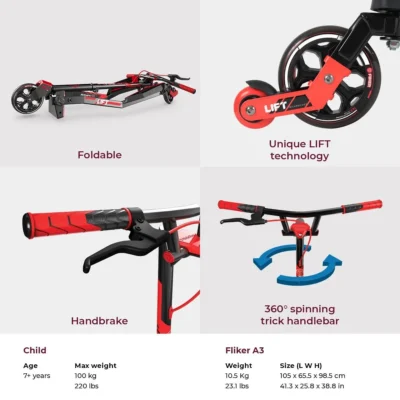 Yvolution Fliker L3 Lift Black and Red 8 flikerliftredscooterfeaturestecnology