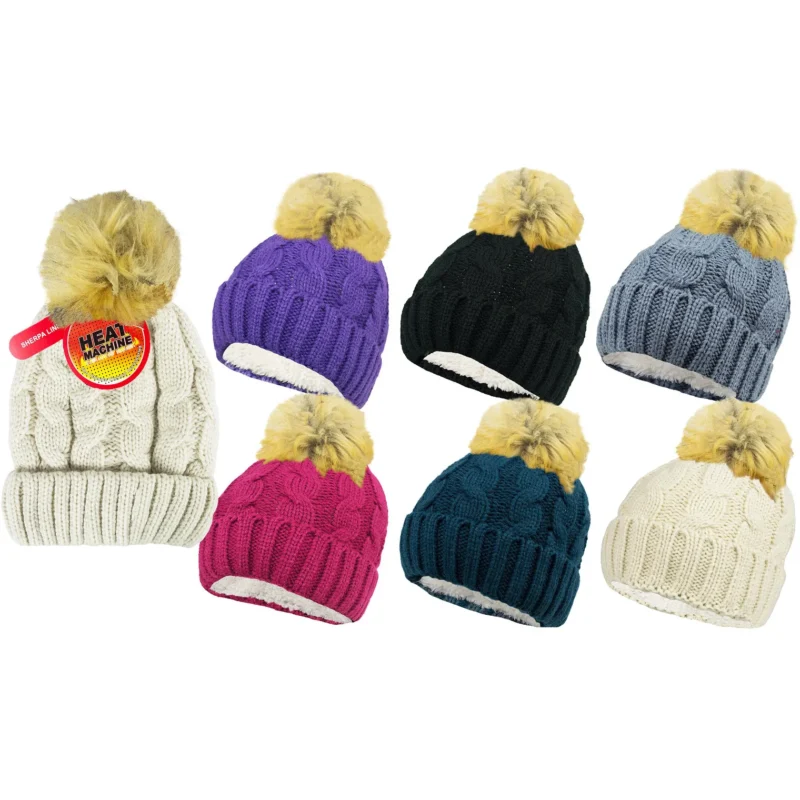 heat machine 2181 womens pom pom hat