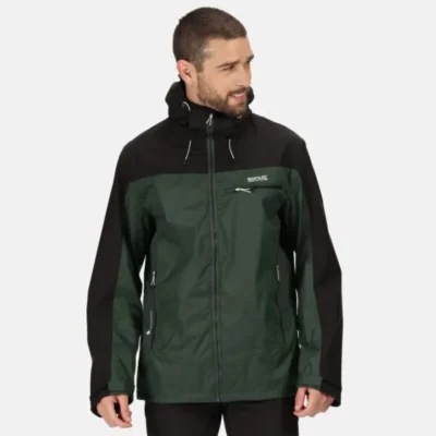 Regatta Men's Highton Stretch Waterproof Shell Hooded Walking Jacket Deep Forest Black