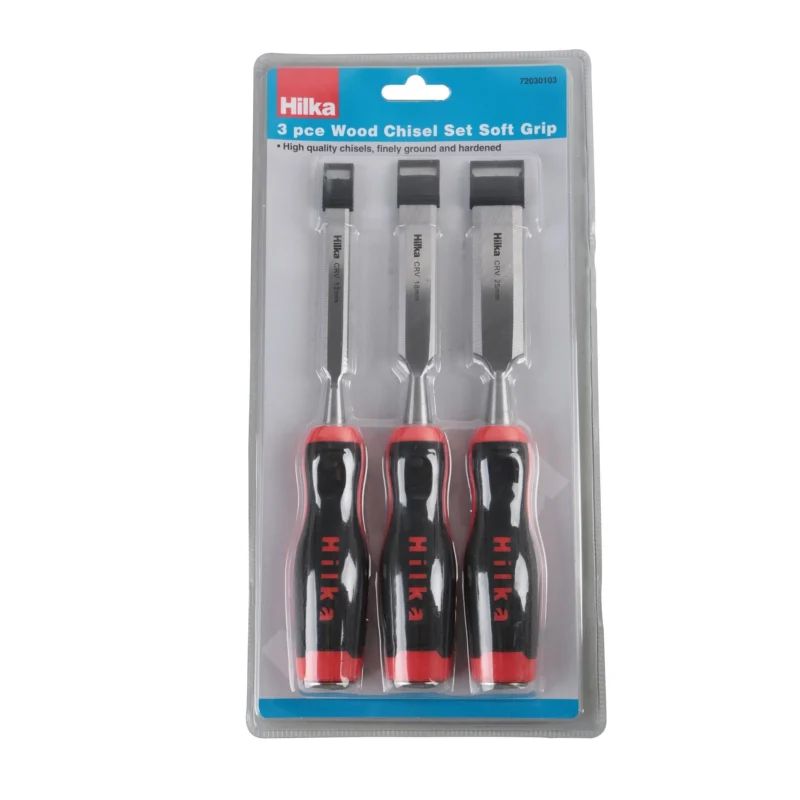 hilka 3 pce wood chisel set soft grip 72030103