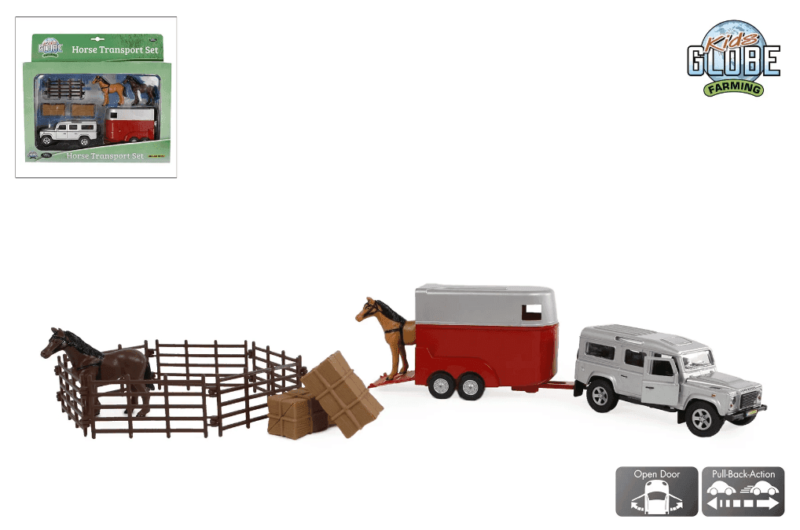 kids globe land rover horse trailer set