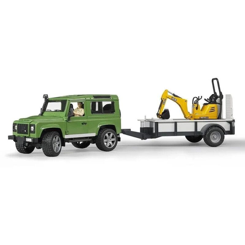 land rover defender with trailer cat and man 2