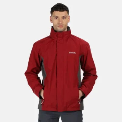 Regatta Men's Matt Lightweight Waterproof Shell Hooded Walking Jacket Delhi Red Magnet Grey