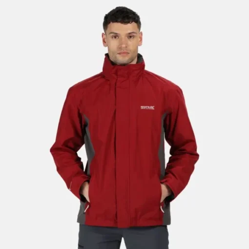 matt lightweight waterproof shell hooded walking jacket delhi red magnet grey