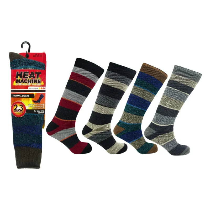 mens heat machine long striped socks