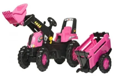 Rolly Kids Pedal Pink Tractor with Trailer & Loader