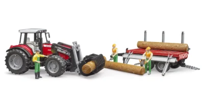 Bruder Massey Ferguson 7840 + Frontloader and timber trailer 13 f020463 scaled