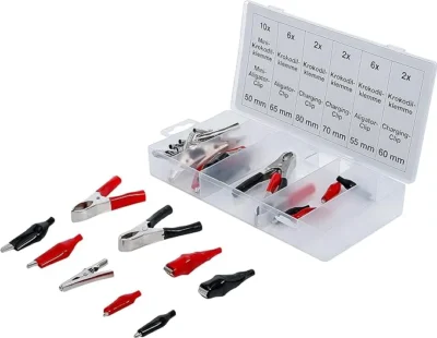 Electrical Clip Assortment - 28 pcs. Galvanised Alligator and Charging Clips
