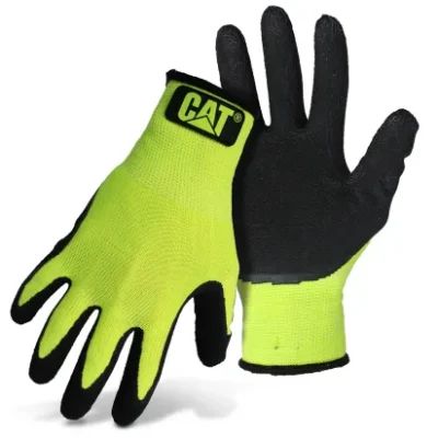 CAT Gloves CAT017418 â€“ Latex Coated, High-Visibility Green with Knit Wrist Cuff