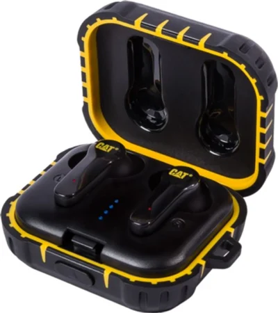 CAT TWS Headphones Black/Yellow - Wireless Bluetooth 5.3, IP55 Dust & Water Resistant