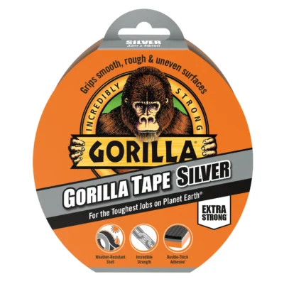 Gorilla Silver Duct Tape 32m x 50mm - Extra Strong, Double-Thick, Weather-Resistant Tape