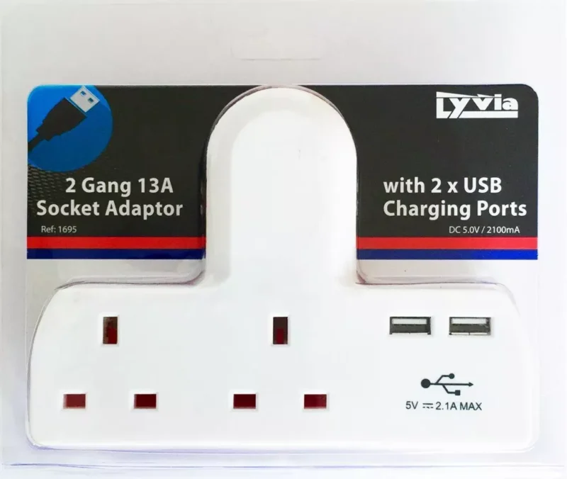 lyvia electrical 1695 t shape 2 way adaptor with 2 usb ports