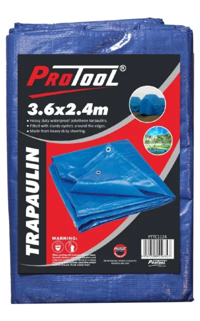 Protool Heavy Duty Tarpaulin 3.6M x 2.4M PTTC1124 | Durable Waterproof Cover
