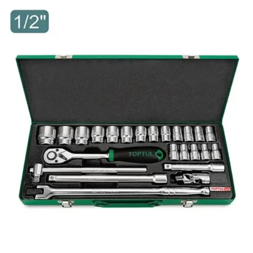 toptul 12 drive 24 piece metric socket set in metal case qgcad2403