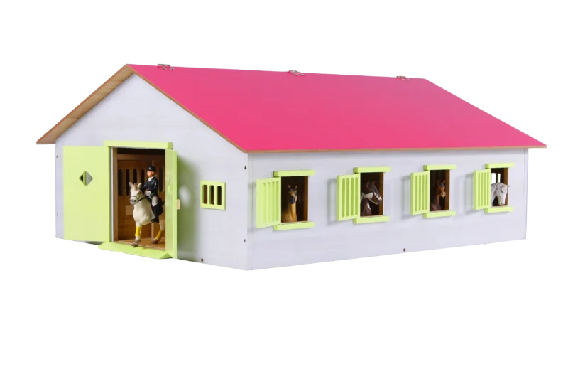 kids globe large pink horse stable with 7 horse stalls scaled