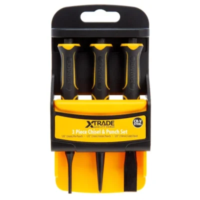 XTrade 3 Piece Chisel & Punch Set - Durable Chrome Vanadium Steel, Precision Machined Tips