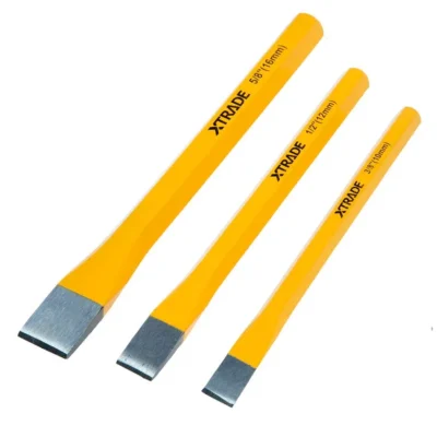 XTrade 3 Piece Cold Chisel Set [10mm, 12mm, 16mm] - Durable Cr-V Steel with Polished Tips