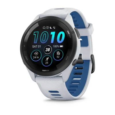 Garmin Forerunner 265 Running Watch - Black Bezel with Whitestone Case & Whitestone/Tidal Blue Band