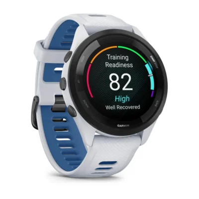 garmin forerunner 265 running watch black bezel with whitestone case whitestonetidal blue band 3