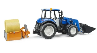 bruder new holland t5.120 toy tractor with frontloader dump box forks 3