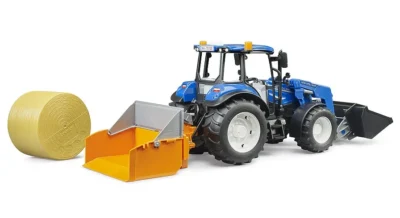 bruder new holland t5.120 toy tractor with frontloader dump box forks 4