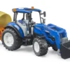 bruder new holland t5.120 toy tractor with frontloader dump box forks 5