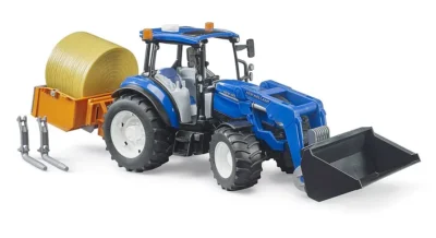 bruder new holland t5.120 toy tractor with frontloader dump box forks 5