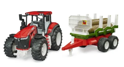 bruder roadmax tractor with forwarding trailer tree trunks 3