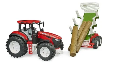 bruder roadmax tractor with forwarding trailer tree trunks 4