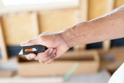 10496 slice industrial construction man cardboard slicing worksite