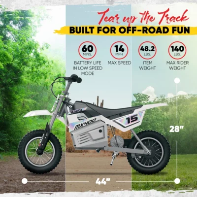 razor mx400 electric motocross dirt bike for teens – white 3