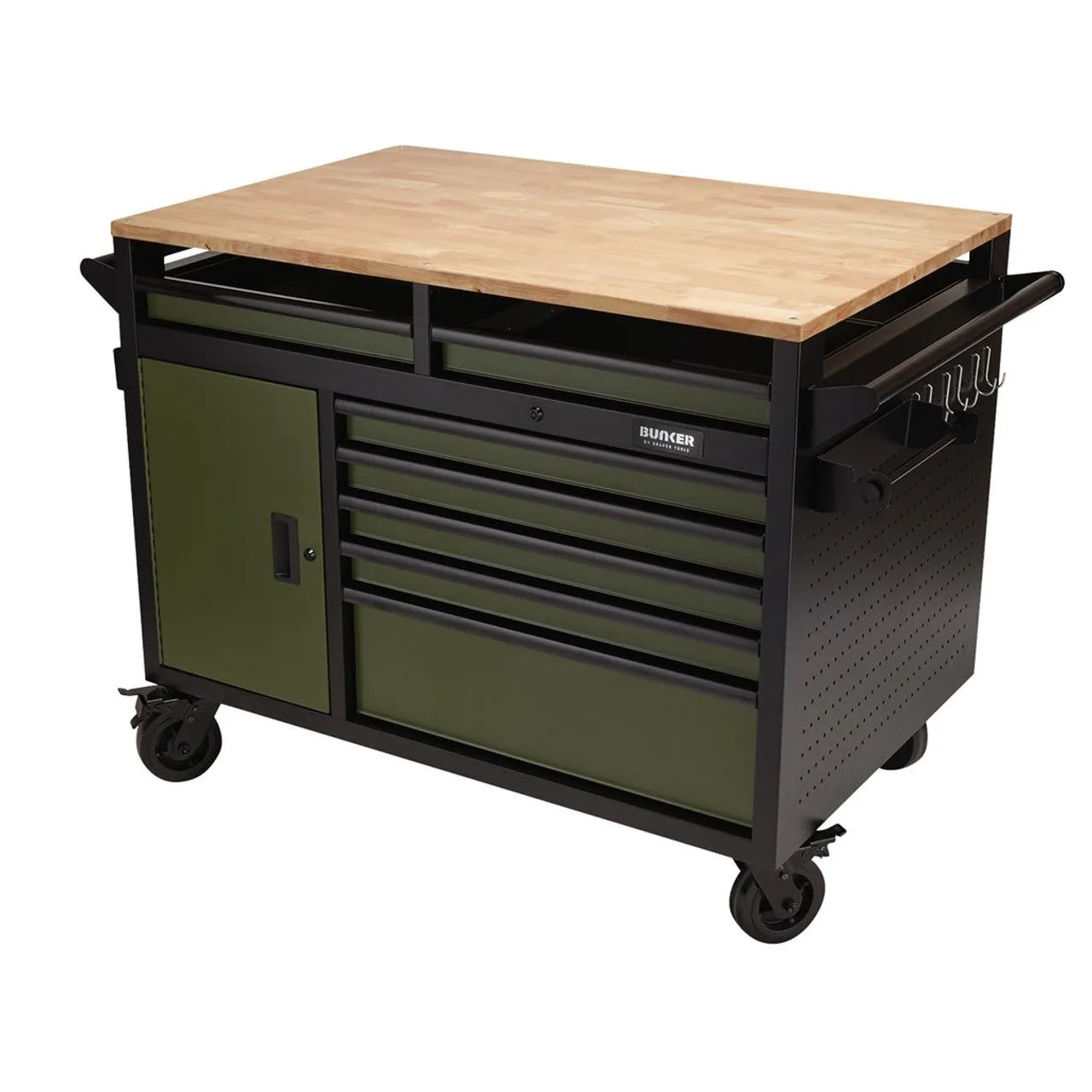 BUNKER® 14 Drawer Multi-Functional Workbench Roller Tool Cabinet – 48", Green, Durable Tool Storage & Workspace 1 BUNKER® 14 Drawer Multi-Functional Workbench Roller Tool Cabinet – 48", Green, Durable Tool Storage & Workspace