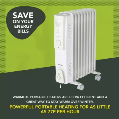 warmlite 2kw oil filled radiator – white bar9102 9 fin portable heater with thermostat 4